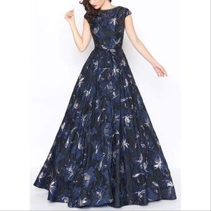 Mac Duggal 67669 Beaded Neck Printed Bateau Gown